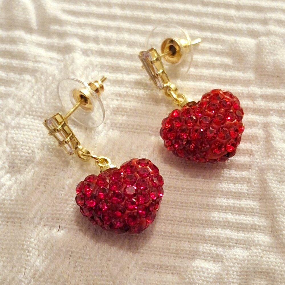 Red Rhinestone Heart Earrings